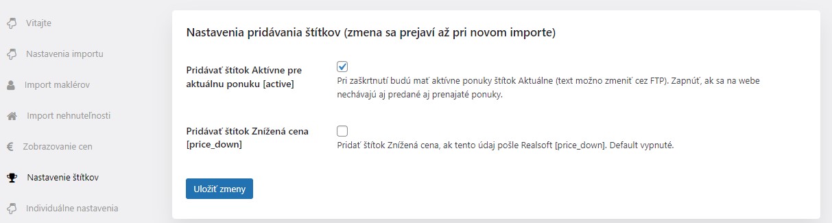 JM Support Štítky na webe pri importe z Realsoftu